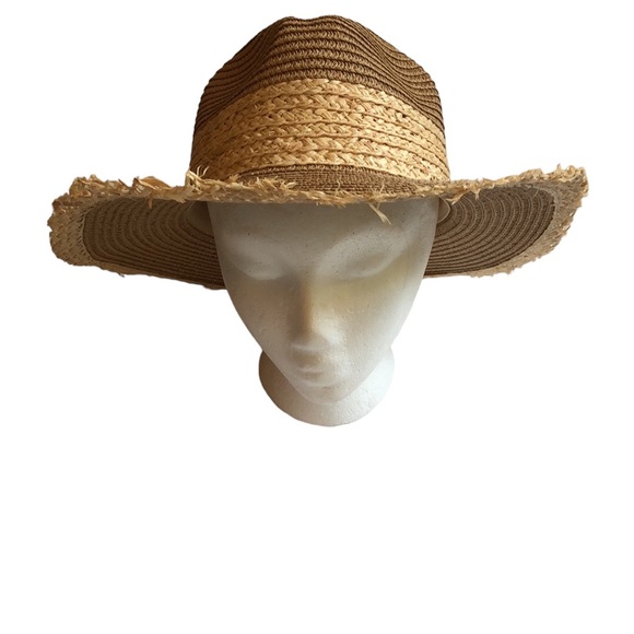 Hats, straw hat beachy Sun hat SZ 7 1/2” Summer swim Tan & cream Beach bum cute - Picture 5 of 5